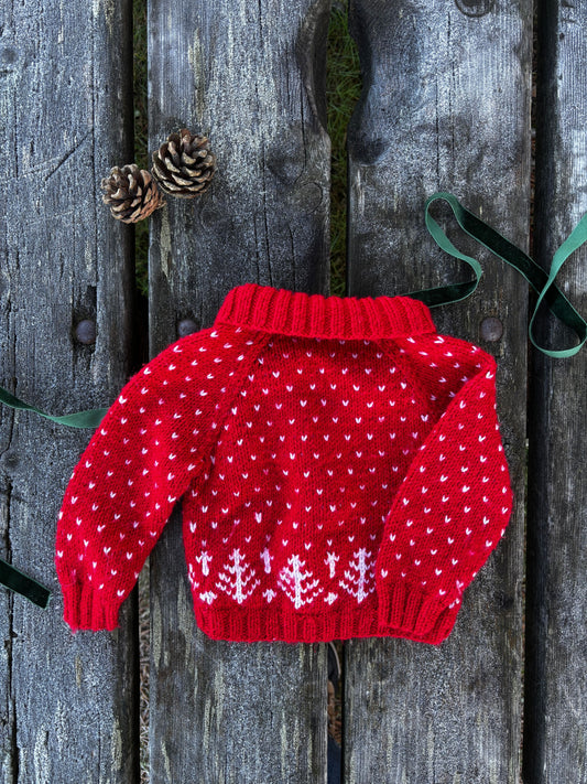 Handknitted Christmas Cardigan Age 3-6 Months
