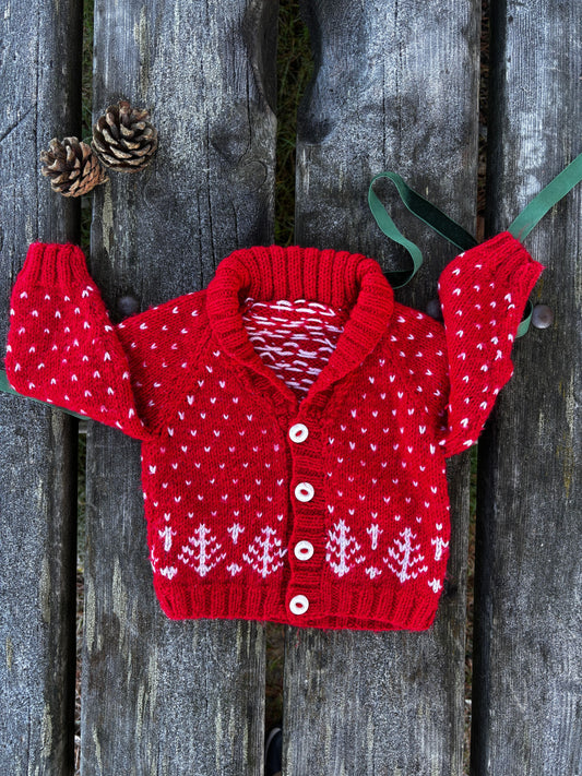 Handknitted Christmas Cardigan Age 3-6 Months