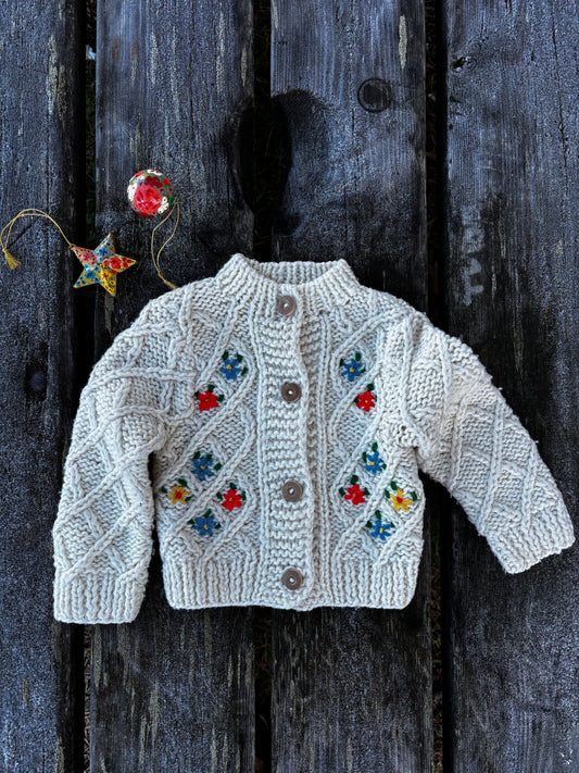 Knitted Flower Cardigan Age 9-12 Months