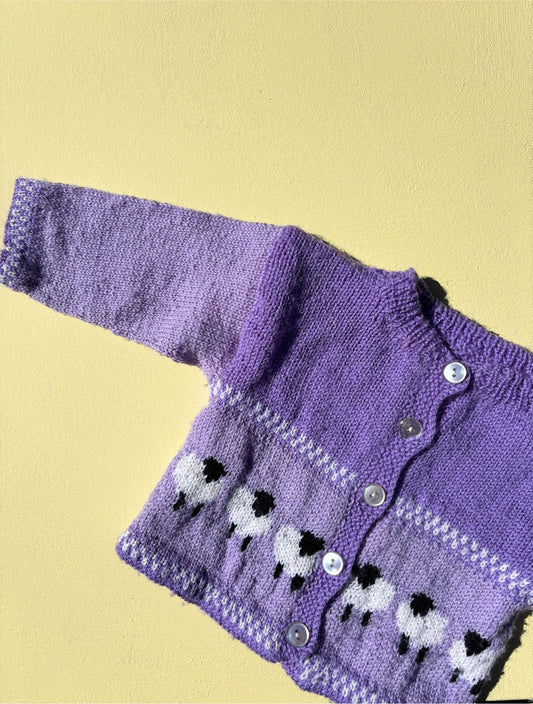 Knitted Sheep Cardigan Age 2-4 Months